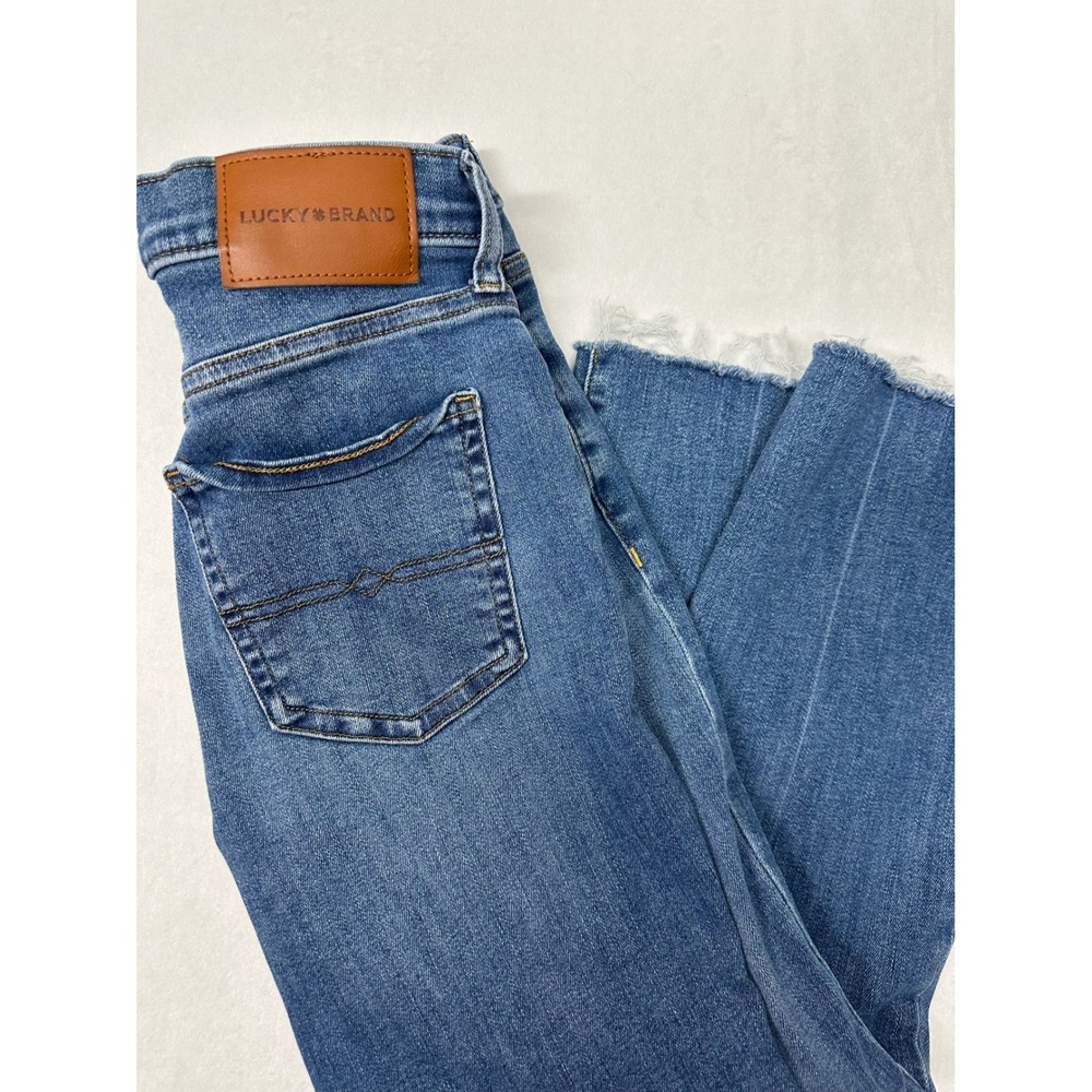 Lucky Brand‎ Women's Sweet Mid Rise Kick Crop Frayed Hem Jeans Denim